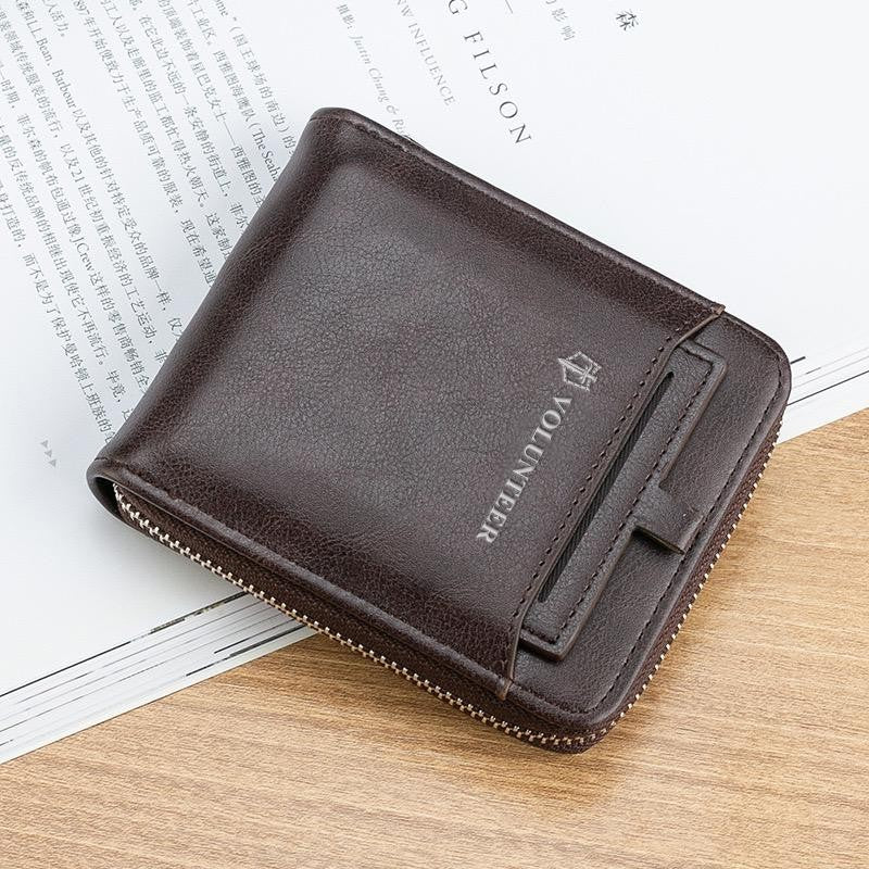 Men’s Zipper Leather Wallet, Bifold Wallet with Removable ID Holder, Multi Card Slot Everyday Wallet
