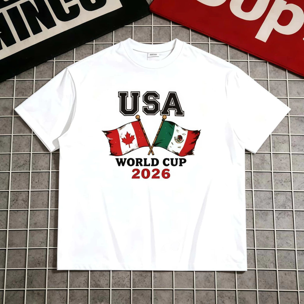 2026 Soccer Fan Graphic T-Shirt, USA Canada Mexico Flag Tee, Unisex Football Supporter Shirt
