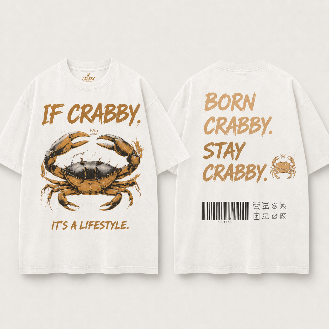 (M6T) Born Crabby Stay Crabby Vintage Tee - Edgy Streetwear T-Shirt - Double-Sided Acid Wash Graphic