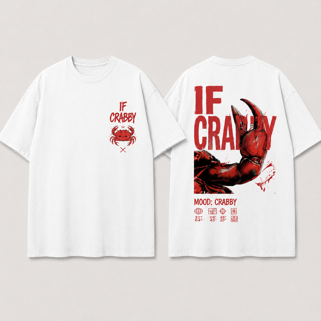 (M4T) The "Mood: Crabby" Heavyweight Tee - Industrial Crab Claw Graphic - Edgy Sarcastic Street Fashion