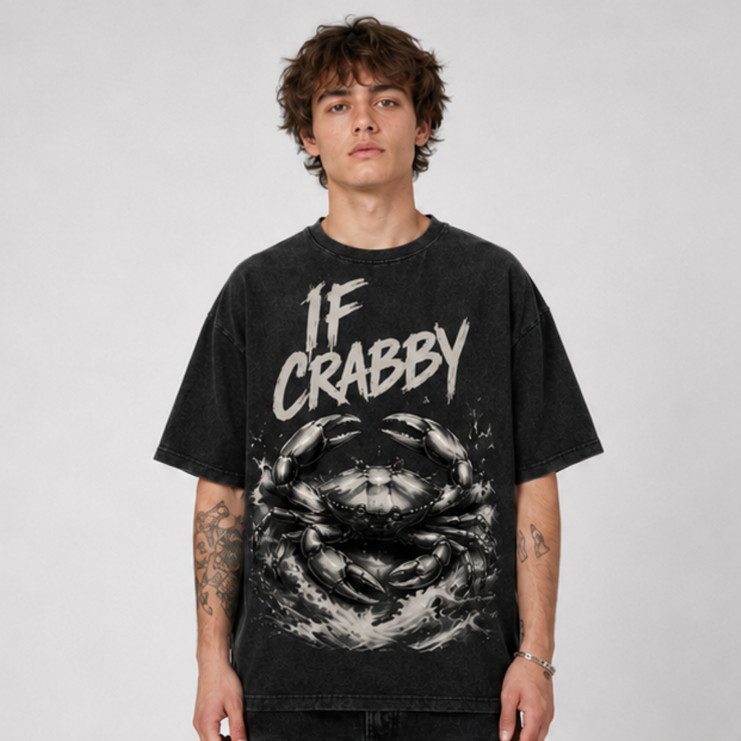 (M3T) The "Leave Me Be" Great Wave Crab Tee - Heavyweight Vintage Streetwear - Detailed Double-Sided Graphic