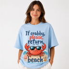 (M7T) Funny "Crabby" Beach T-Shirt - Double Sided Summer Graphic Tee - Cute Vacation Outfit