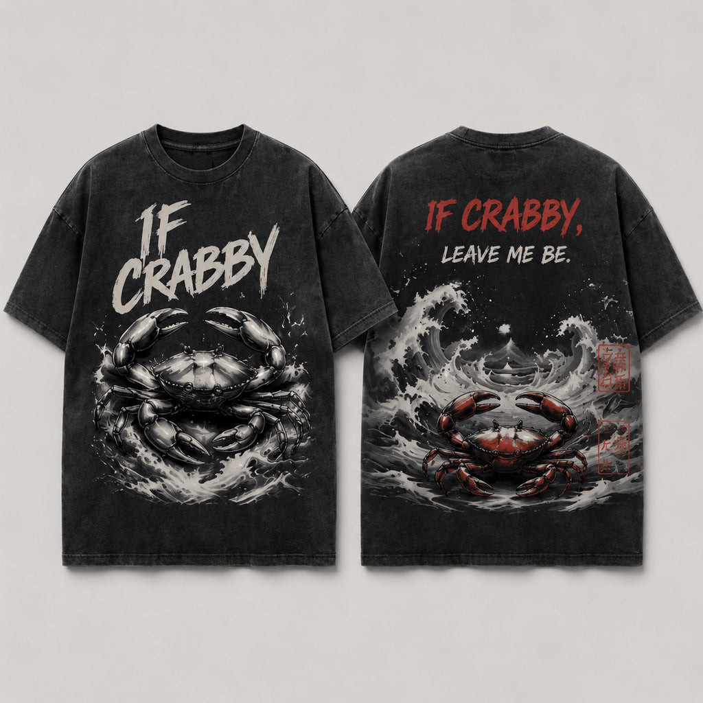 (M3T) The "Leave Me Be" Great Wave Crab Tee - Heavyweight Vintage Streetwear - Detailed Double-Sided Graphic
