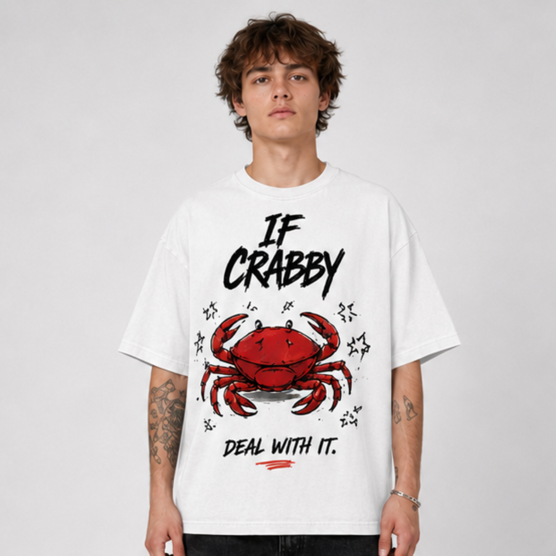 (M5T) If Crabby Deal With It Tee - Funny Food Lover Gift - Double-Sided Graphic T-Shirt