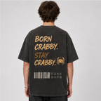 (M6T) Born Crabby Stay Crabby Vintage Tee - Edgy Streetwear T-Shirt - Double-Sided Acid Wash Graphic