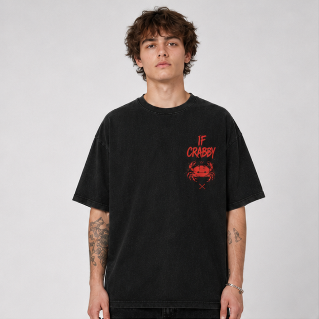 (M4T) The "Mood: Crabby" Heavyweight Tee - Industrial Crab Claw Graphic - Edgy Sarcastic Street Fashion