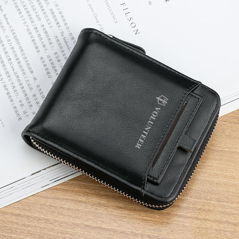 Men’s Zipper Leather Wallet, Bifold Wallet with Removable ID Holder, Multi Card Slot Everyday Wallet