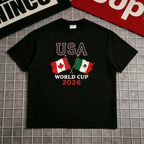 2026 Soccer Fan Graphic T-Shirt, USA Canada Mexico Flag Tee, Unisex Football Supporter Shirt