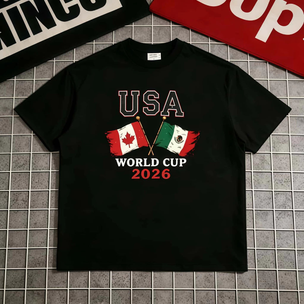 2026 Soccer Fan Graphic T-Shirt, USA Canada Mexico Flag Tee, Unisex Football Supporter Shirt