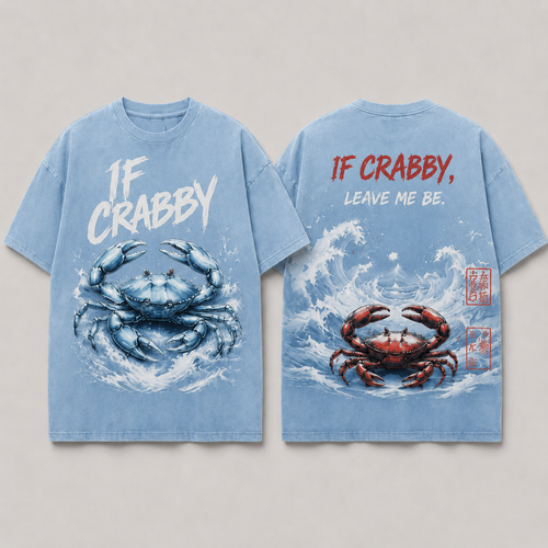 (M3T) The "Leave Me Be" Great Wave Crab Tee - Heavyweight Vintage Streetwear - Detailed Double-Sided Graphic