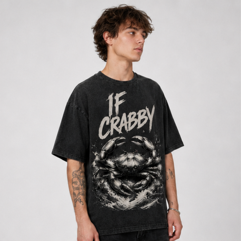 (M3T) The "Leave Me Be" Great Wave Crab Tee - Heavyweight Vintage Streetwear - Detailed Double-Sided Graphic