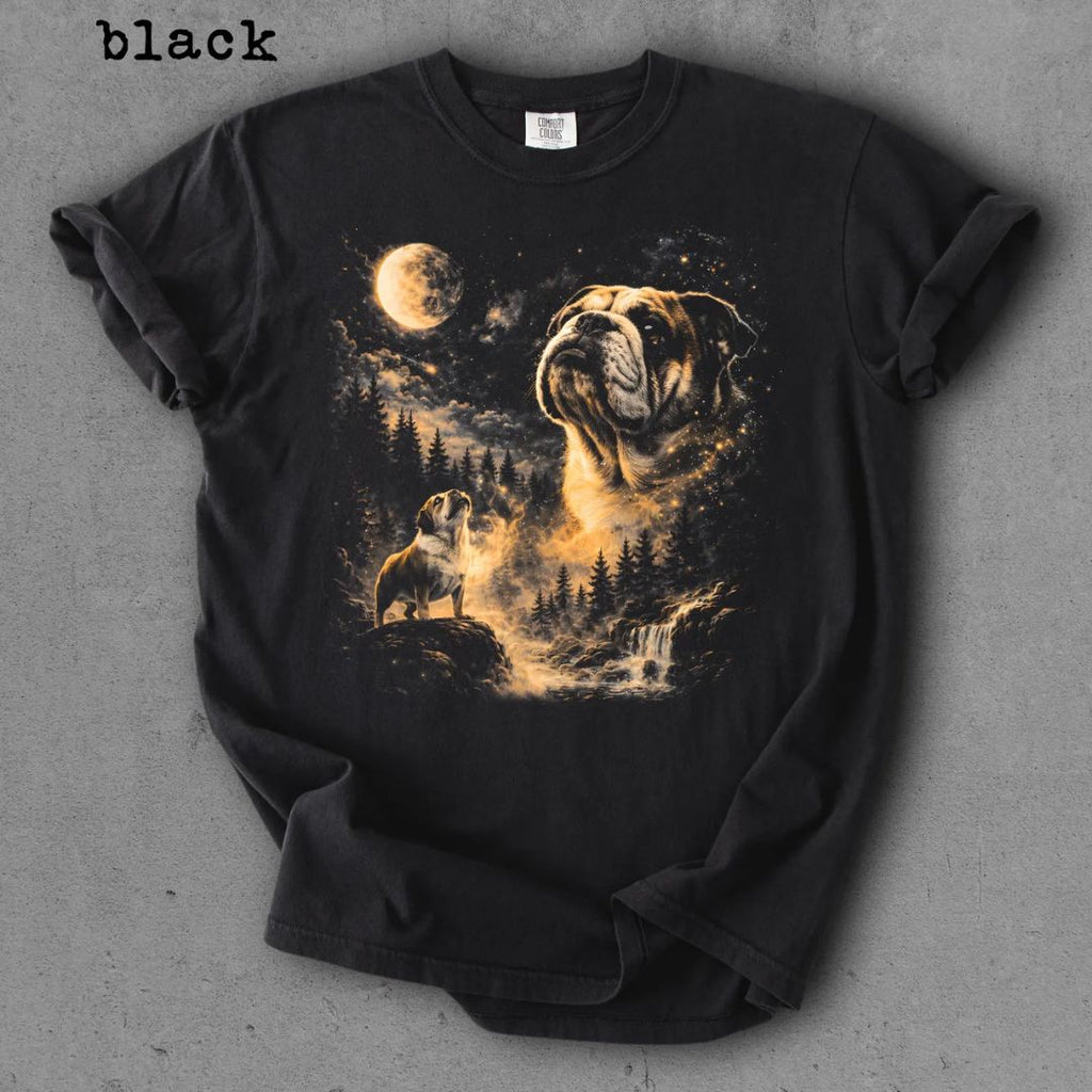 Bulldog Memorial Graphic T-Shirt, Moonlight Dog Spirit Tee, Pet Lover Remembrance Shirt