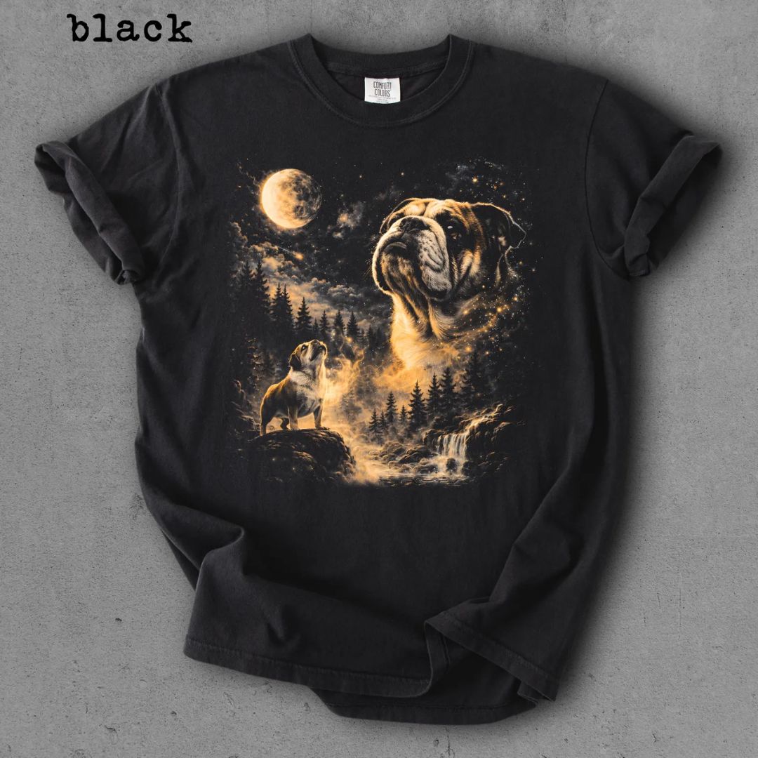 Bulldog Memorial Graphic T-Shirt, Moonlight Dog Spirit Tee, Pet Lover Remembrance Shirt