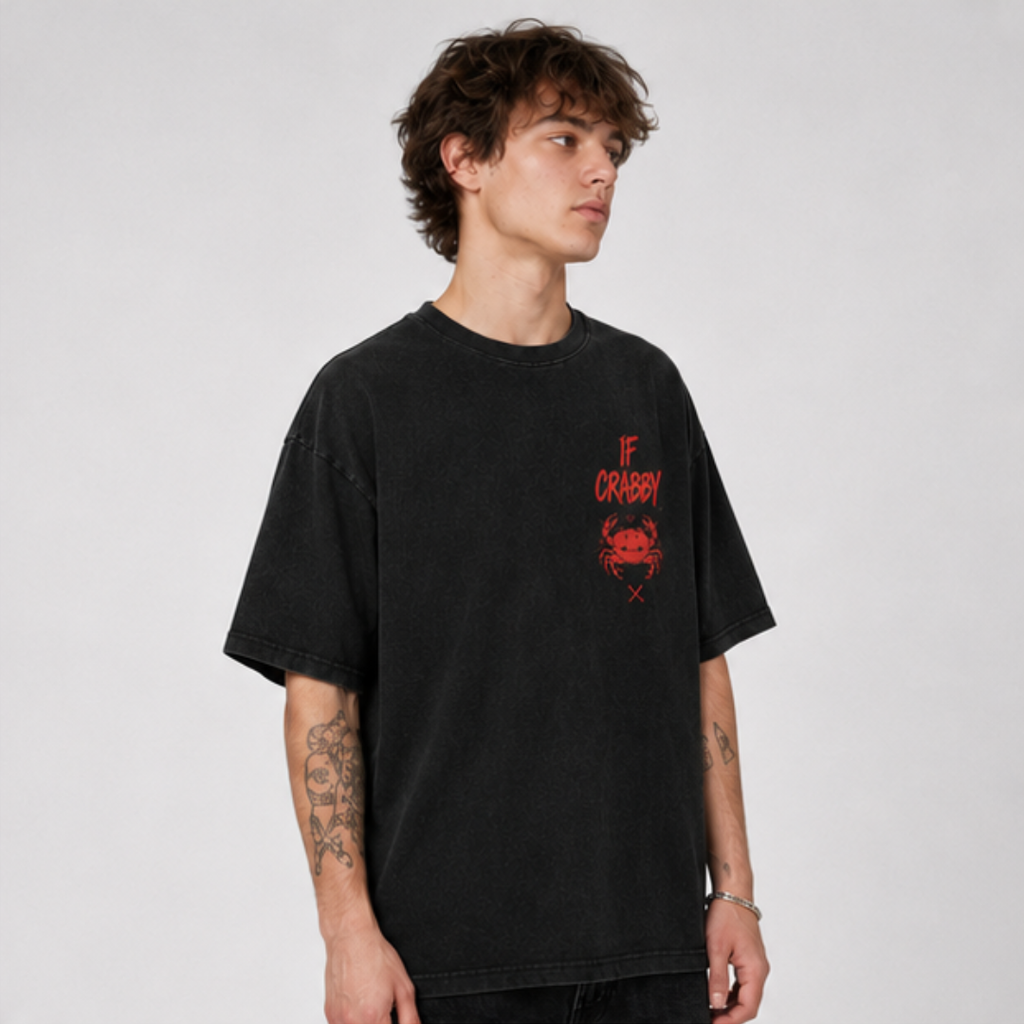 (M4T) The "Mood: Crabby" Heavyweight Tee - Industrial Crab Claw Graphic - Edgy Sarcastic Street Fashion