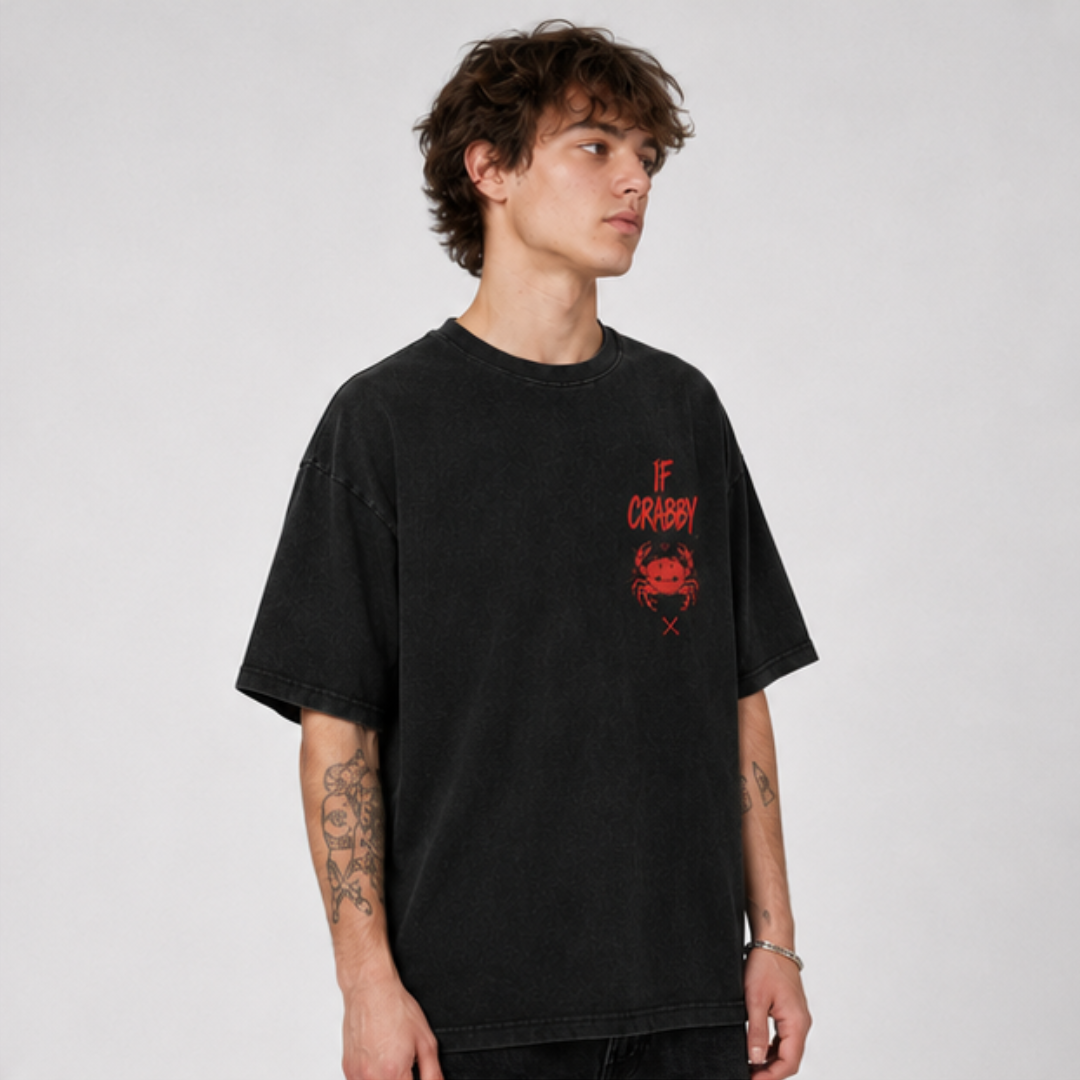 (M4T) The "Mood: Crabby" Heavyweight Tee - Industrial Crab Claw Graphic - Edgy Sarcastic Street Fashion