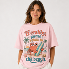 (M9T)If Crabby Please Return To The Beach T-Shirt - Funny Surf Crab Graphic Tee - Retro Summer Vacation Shirt - Unisex Oversized Top