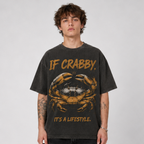 (M6T) Born Crabby Stay Crabby Vintage Tee - Edgy Streetwear T-Shirt - Double-Sided Acid Wash Graphic