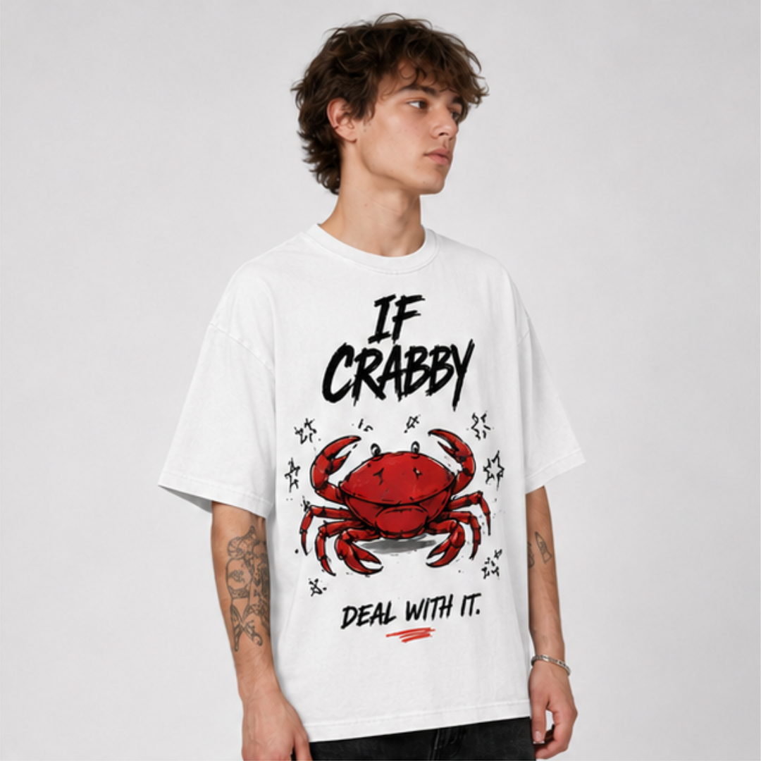 (M5T) If Crabby Deal With It Tee - Funny Food Lover Gift - Double-Sided Graphic T-Shirt