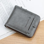 Men’s Zipper Leather Wallet, Bifold Wallet with Removable ID Holder, Multi Card Slot Everyday Wallet