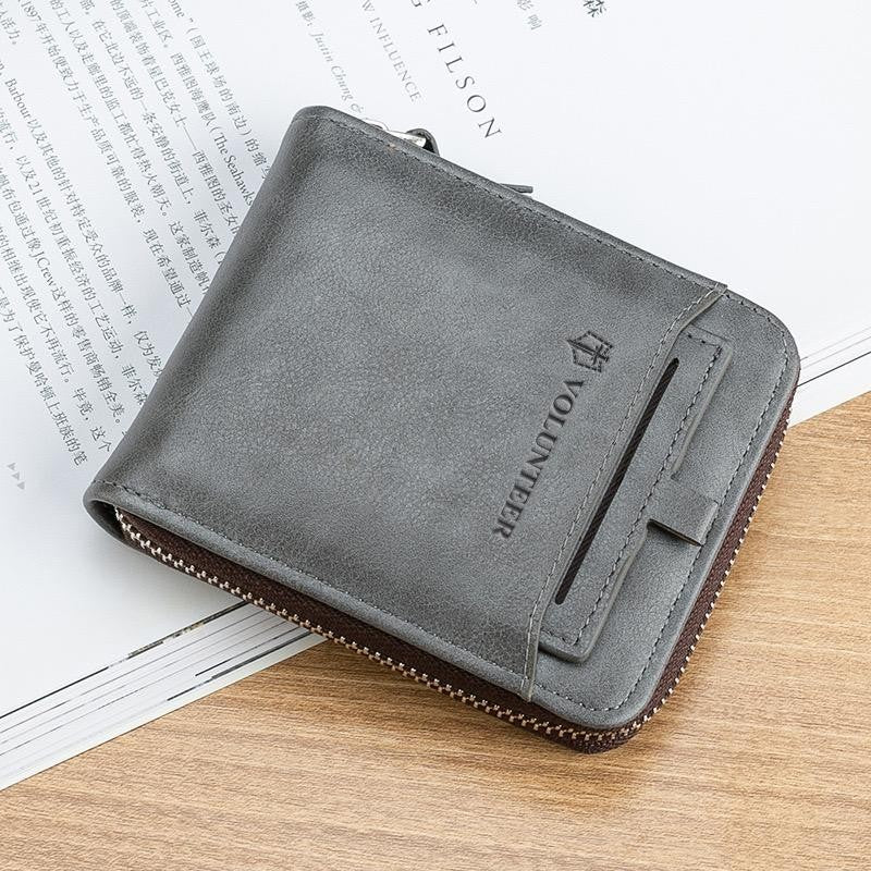 Men’s Zipper Leather Wallet, Bifold Wallet with Removable ID Holder, Multi Card Slot Everyday Wallet