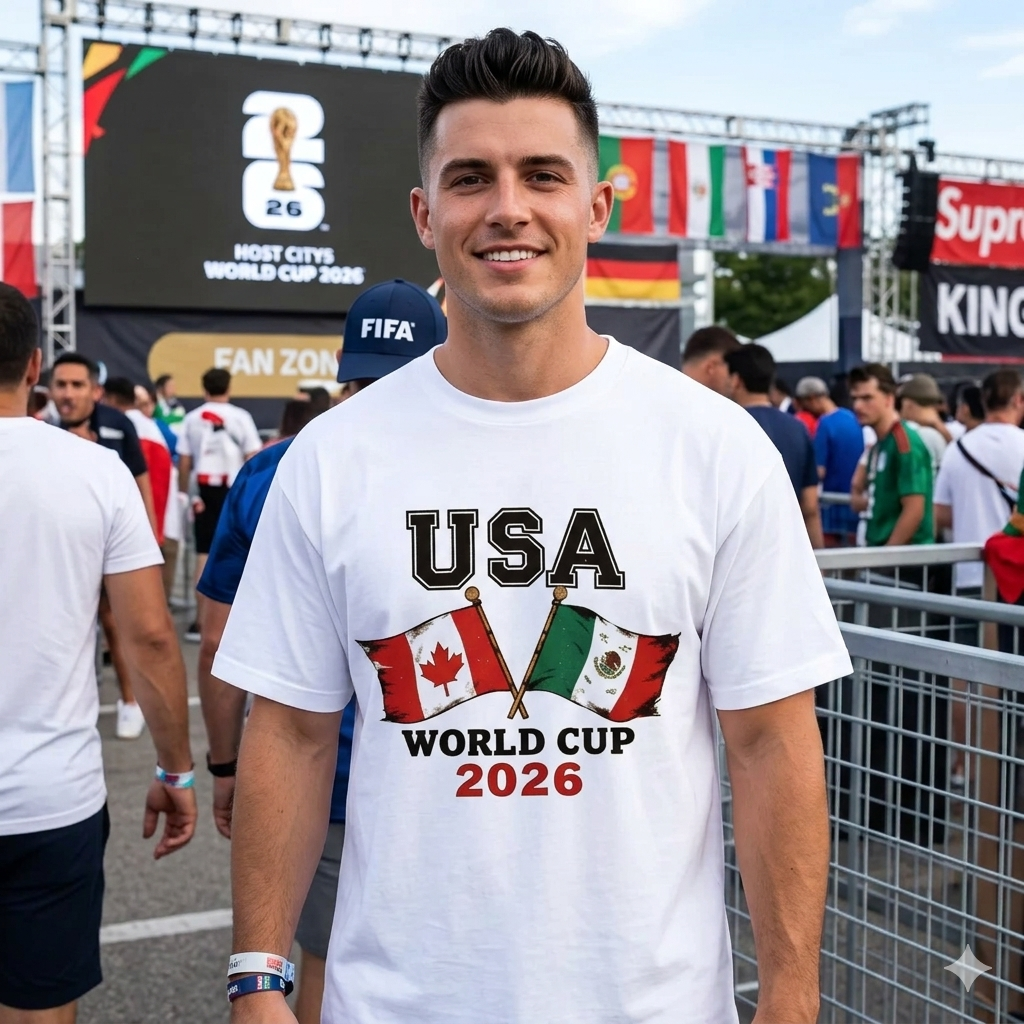 2026 Soccer Fan Graphic T-Shirt, USA Canada Mexico Flag Tee, Unisex Football Supporter Shirt