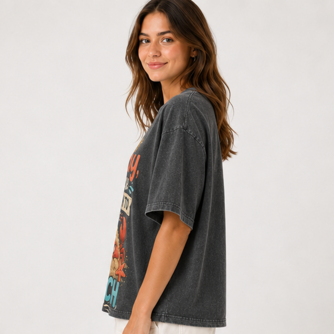 (M10T)If Crabby Please Return To The Beach T-Shirt - Vintage Acid Wash Graphic Tee - Funny Summer Vacation Shirt - Double Sided Print Unisex Top