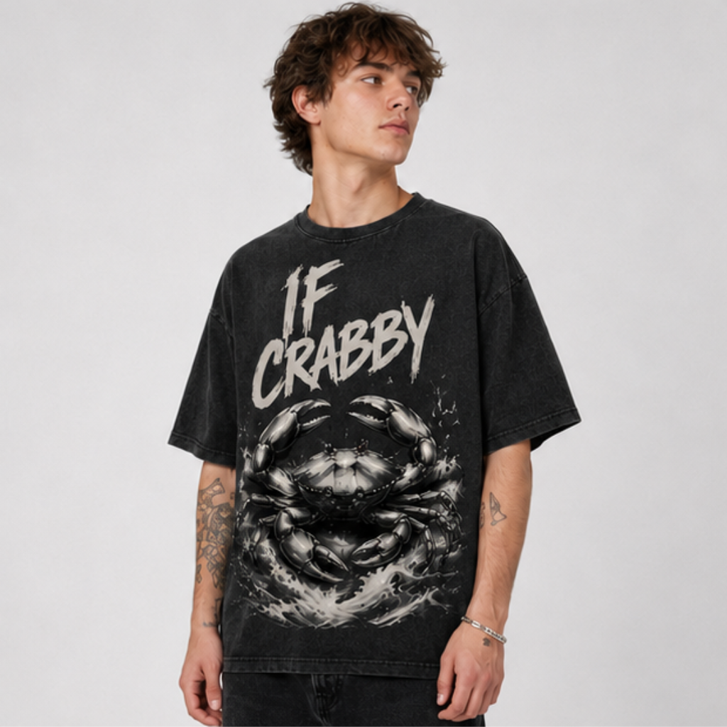 (M3T) The "Leave Me Be" Great Wave Crab Tee - Heavyweight Vintage Streetwear - Detailed Double-Sided Graphic
