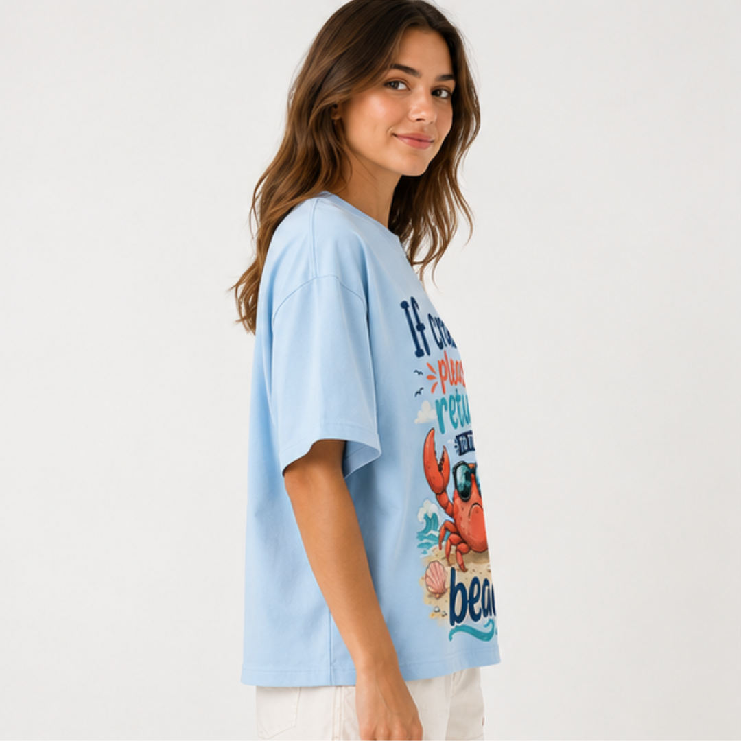 (M7T) Funny "Crabby" Beach T-Shirt - Double Sided Summer Graphic Tee - Cute Vacation Outfit