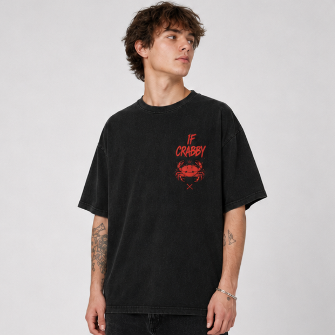 (M4T) The "Mood: Crabby" Heavyweight Tee - Industrial Crab Claw Graphic - Edgy Sarcastic Street Fashion