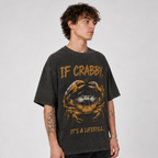 (M6T) Born Crabby Stay Crabby Vintage Tee - Edgy Streetwear T-Shirt - Double-Sided Acid Wash Graphic