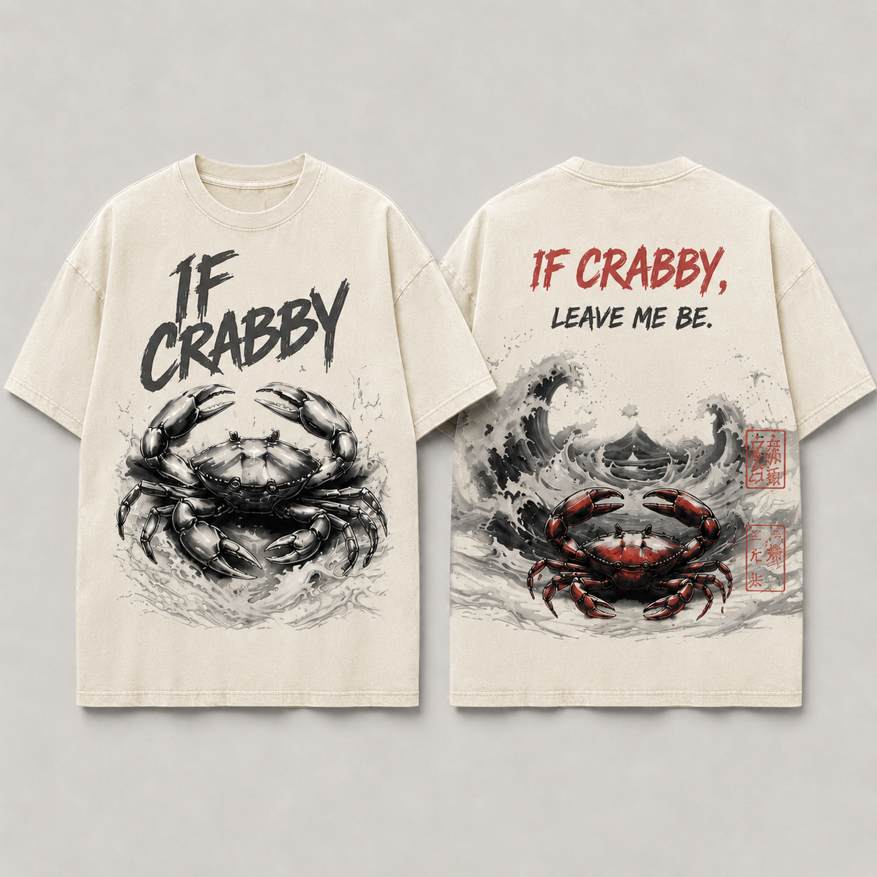 (M3T) The "Leave Me Be" Great Wave Crab Tee - Heavyweight Vintage Streetwear - Detailed Double-Sided Graphic