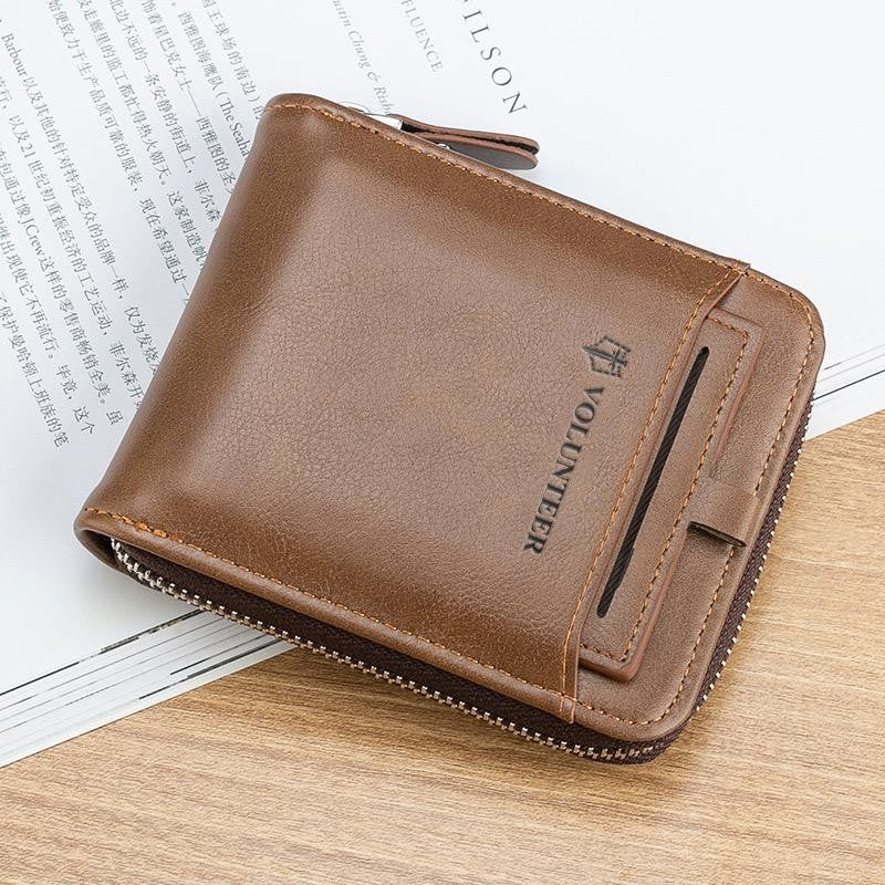 Men’s Zipper Leather Wallet, Bifold Wallet with Removable ID Holder, Multi Card Slot Everyday Wallet