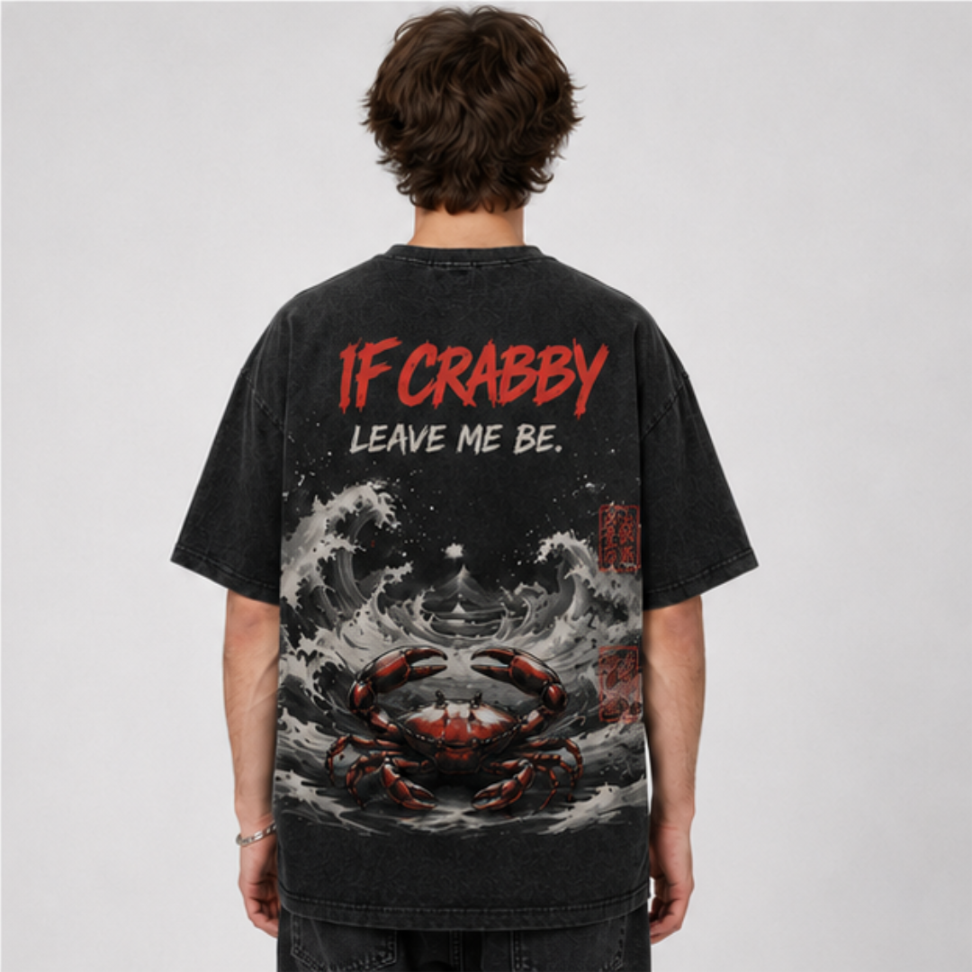 (M3T) The "Leave Me Be" Great Wave Crab Tee - Heavyweight Vintage Streetwear - Detailed Double-Sided Graphic