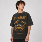 (M6T) Born Crabby Stay Crabby Vintage Tee - Edgy Streetwear T-Shirt - Double-Sided Acid Wash Graphic