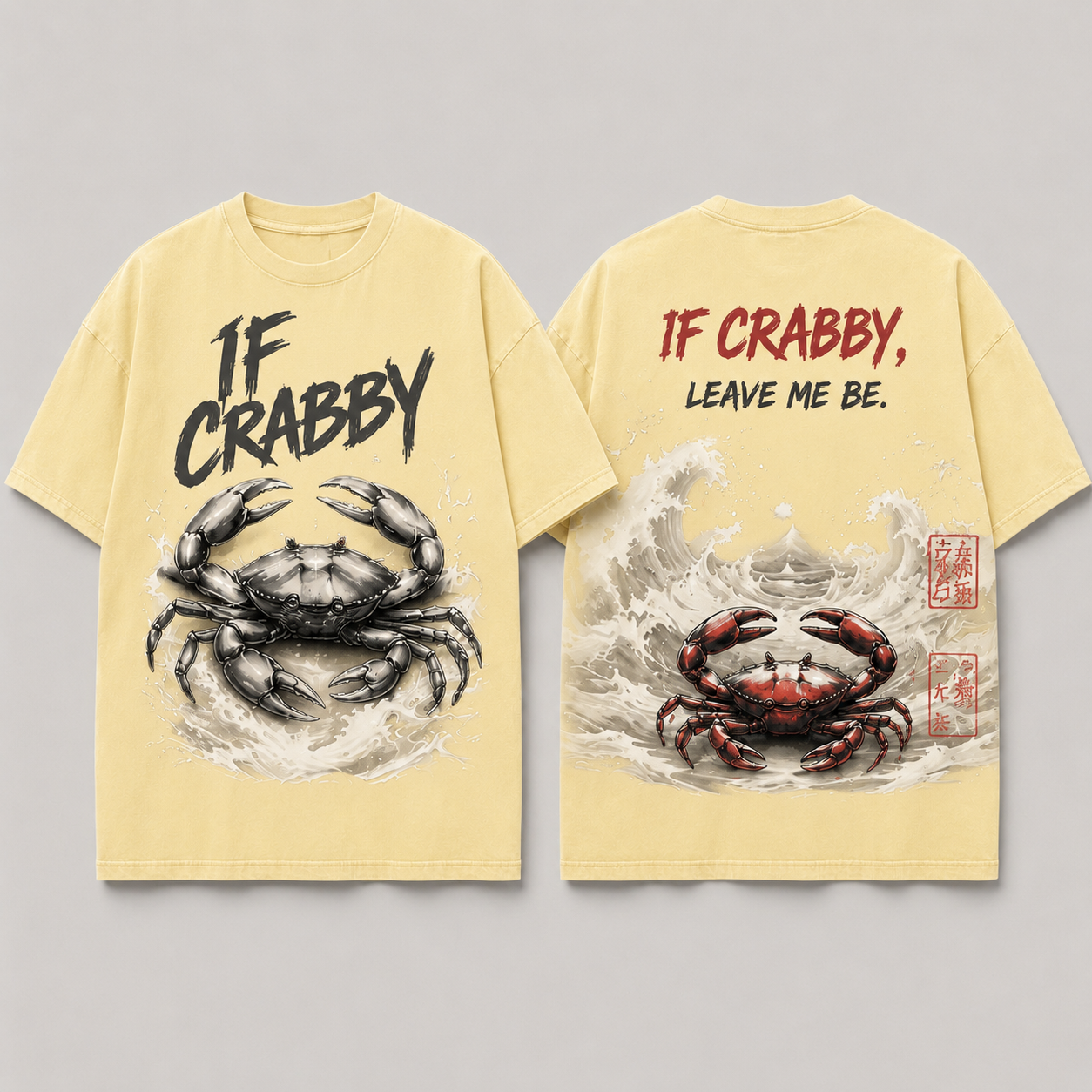 (M3T) The "Leave Me Be" Great Wave Crab Tee - Heavyweight Vintage Streetwear - Detailed Double-Sided Graphic