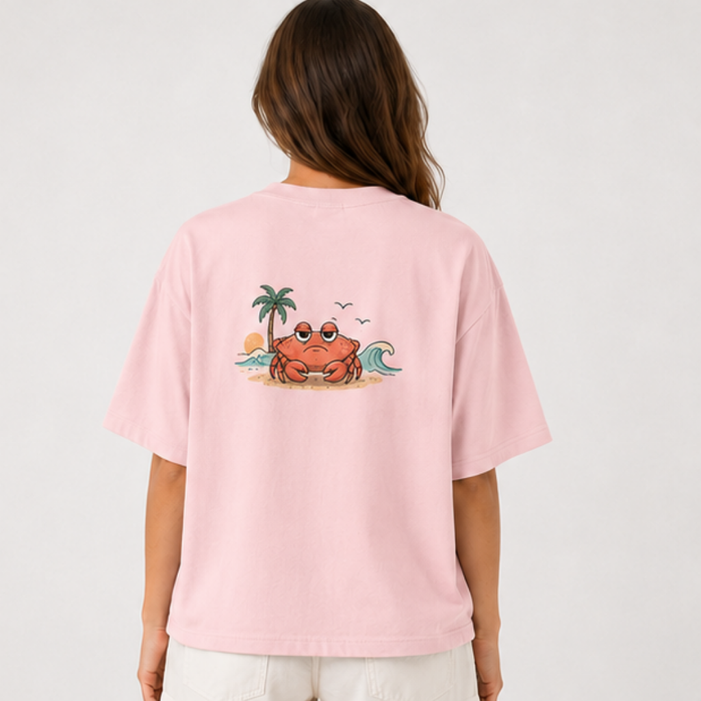 (M9T)If Crabby Please Return To The Beach T-Shirt - Funny Surf Crab Graphic Tee - Retro Summer Vacation Shirt - Unisex Oversized Top