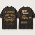 (M6T) Born Crabby Stay Crabby Vintage Tee - Edgy Streetwear T-Shirt - Double-Sided Acid Wash Graphic