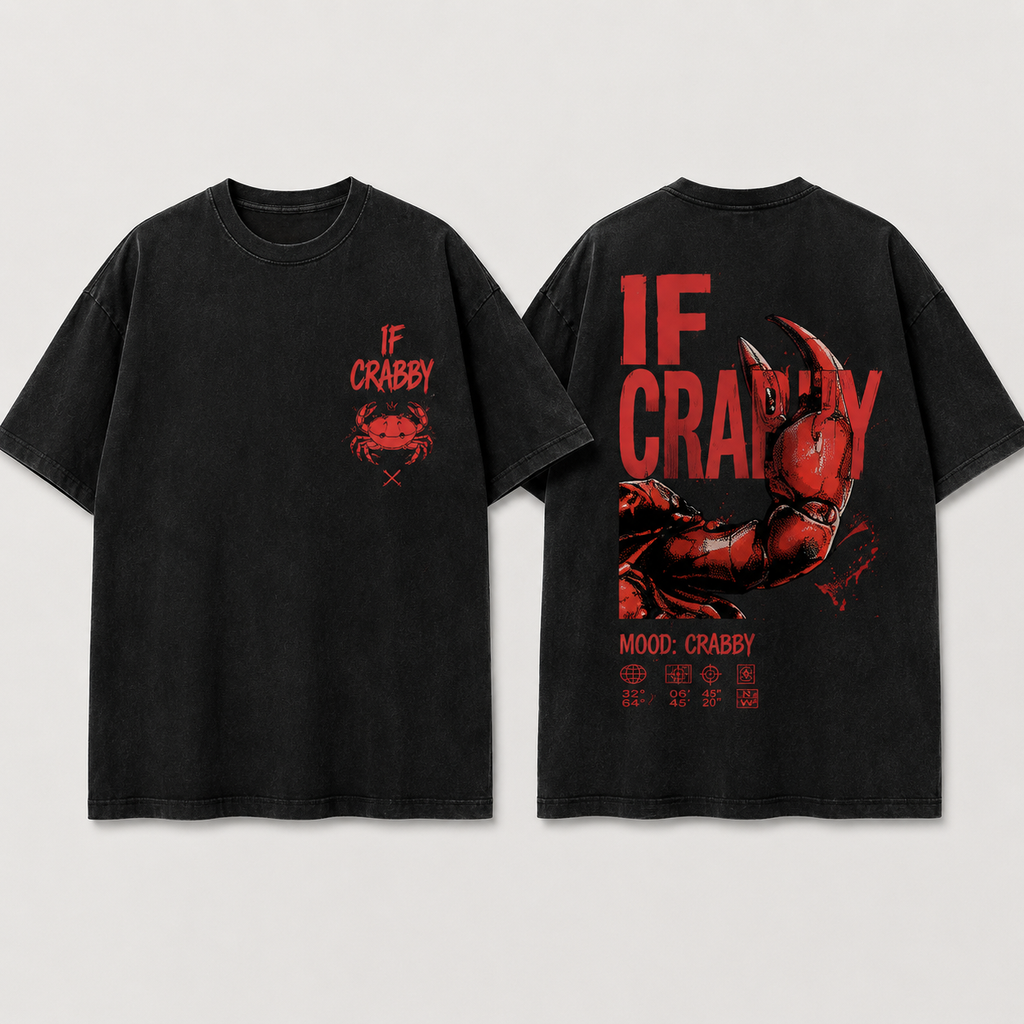 (M4T) The "Mood: Crabby" Heavyweight Tee - Industrial Crab Claw Graphic - Edgy Sarcastic Street Fashion