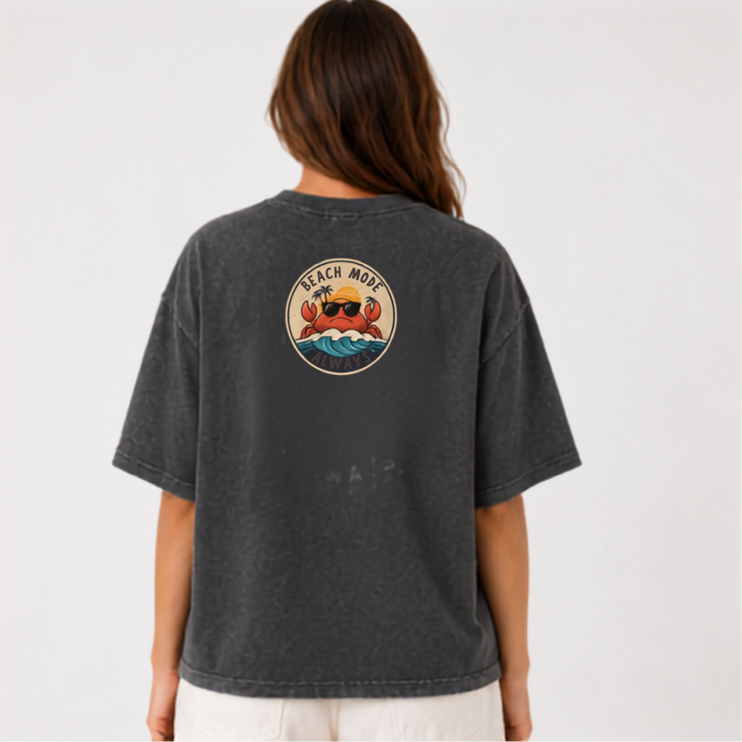 (M10T)If Crabby Please Return To The Beach T-Shirt - Vintage Acid Wash Graphic Tee - Funny Summer Vacation Shirt - Double Sided Print Unisex Top