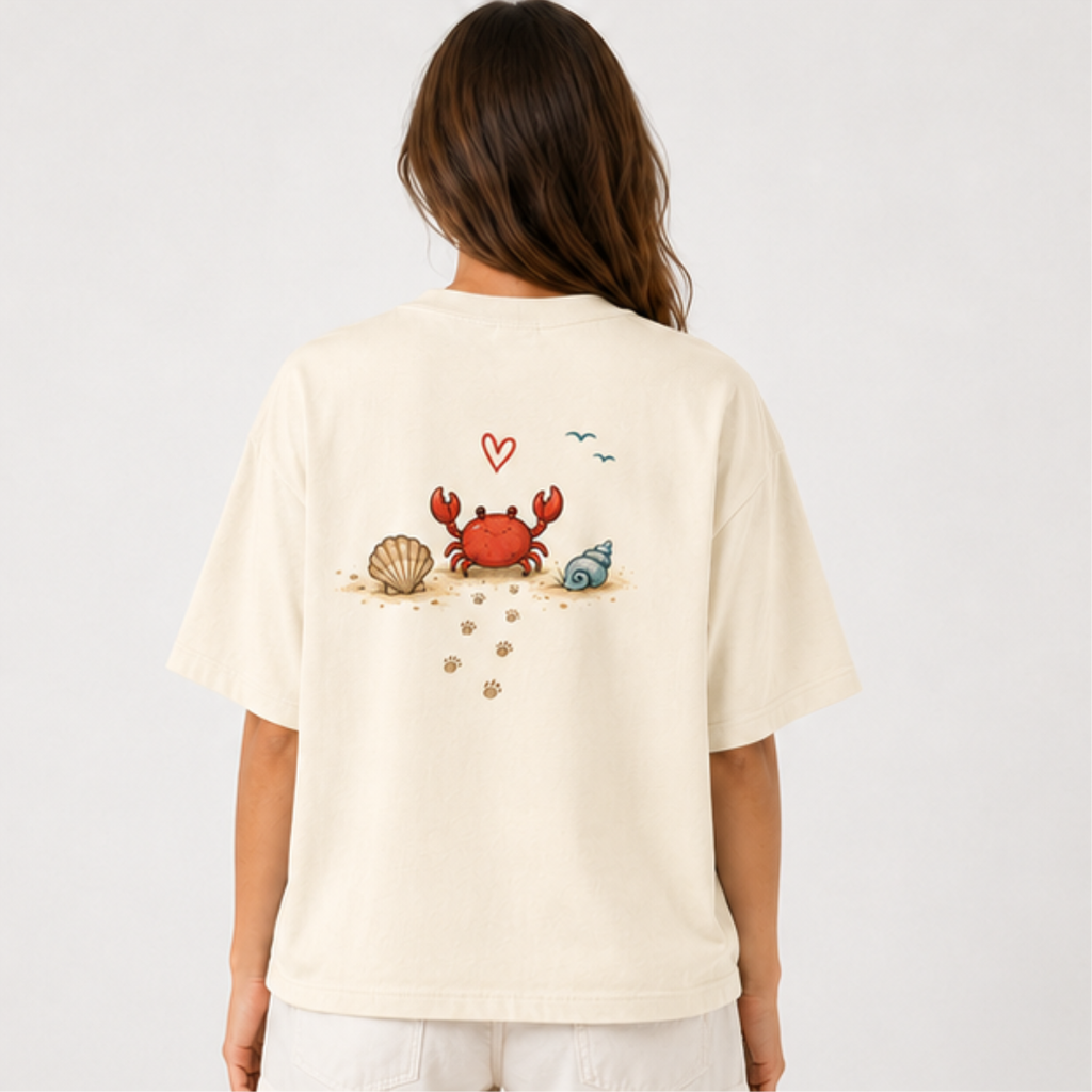 (M8T) Wholesome Beach Crab T-Shirt - Cute Double-Sided Summer Graphic - "Return To Beach" Tee