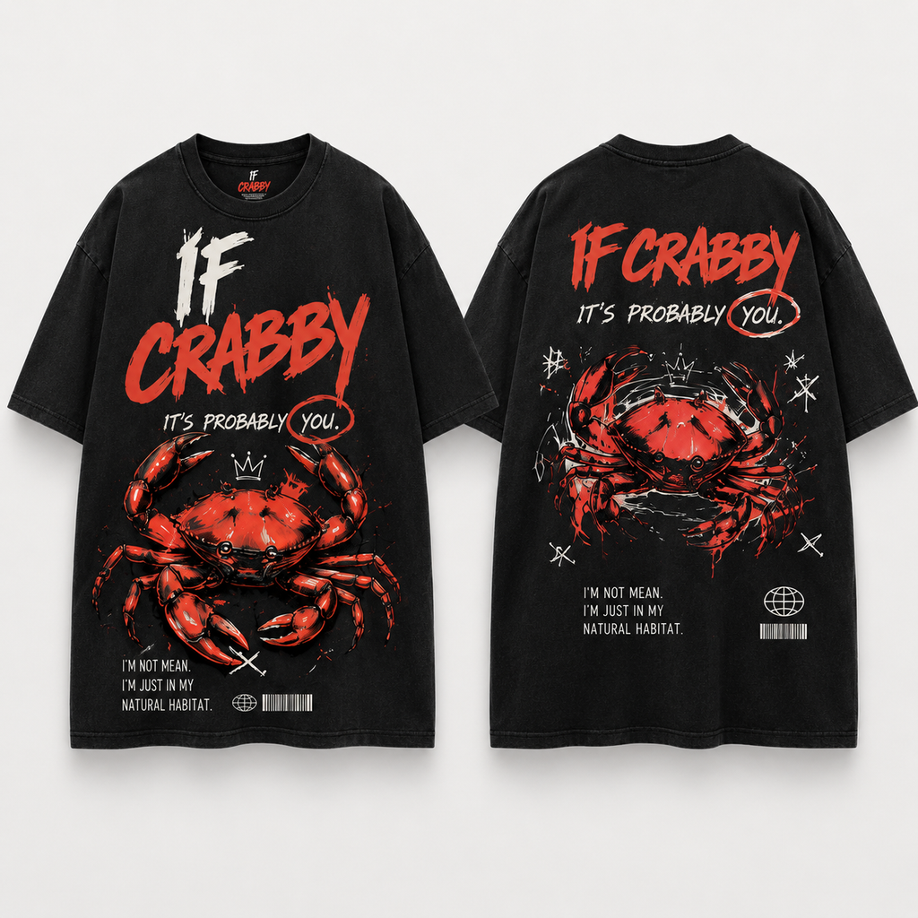 (M1T)The Crabby Attitude Vintage Wash Tee - Edgy Crab Double-Sided Graphic