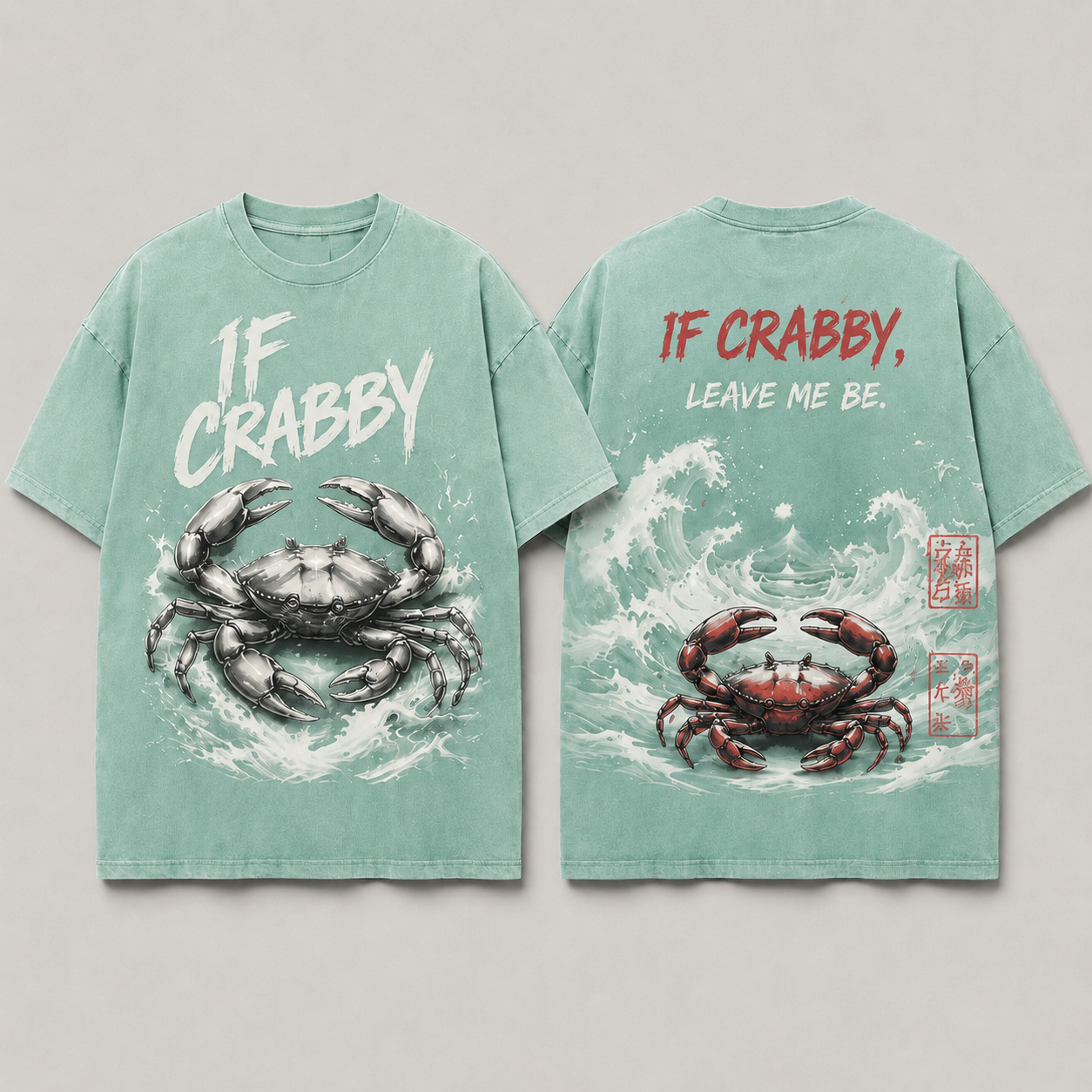 (M3T) The "Leave Me Be" Great Wave Crab Tee - Heavyweight Vintage Streetwear - Detailed Double-Sided Graphic