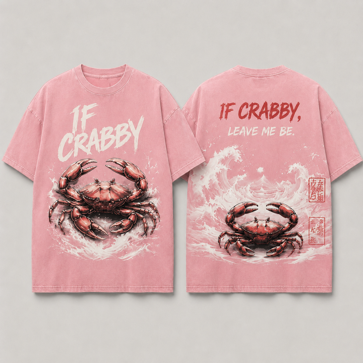 (M3T) The "Leave Me Be" Great Wave Crab Tee - Heavyweight Vintage Streetwear - Detailed Double-Sided Graphic