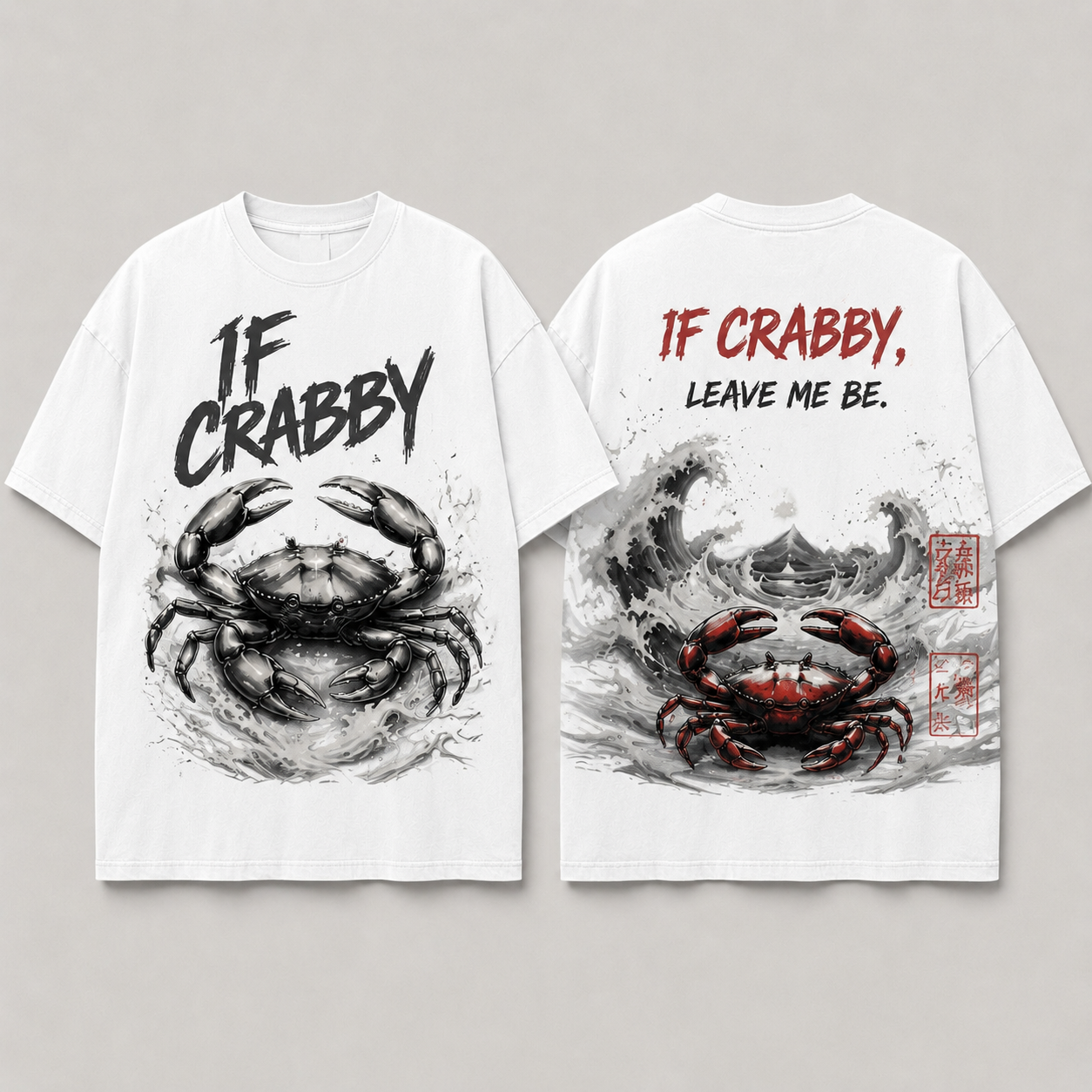(M3T) The "Leave Me Be" Great Wave Crab Tee - Heavyweight Vintage Streetwear - Detailed Double-Sided Graphic