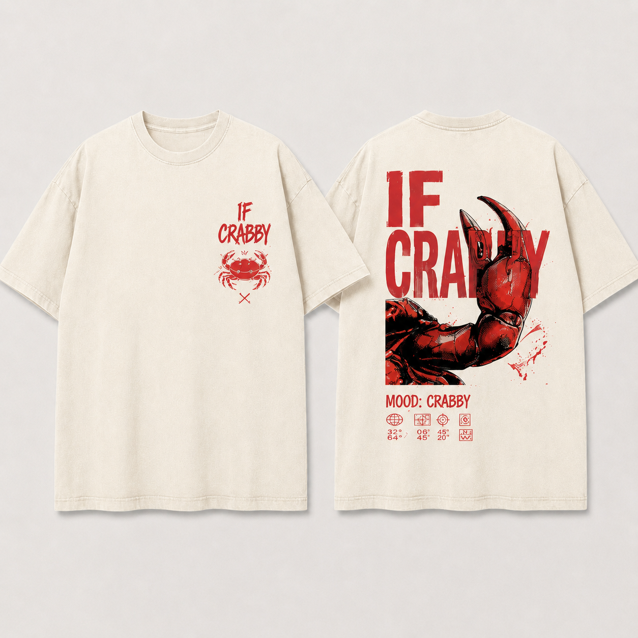 (M4T) The "Mood: Crabby" Heavyweight Tee - Industrial Crab Claw Graphic - Edgy Sarcastic Street Fashion