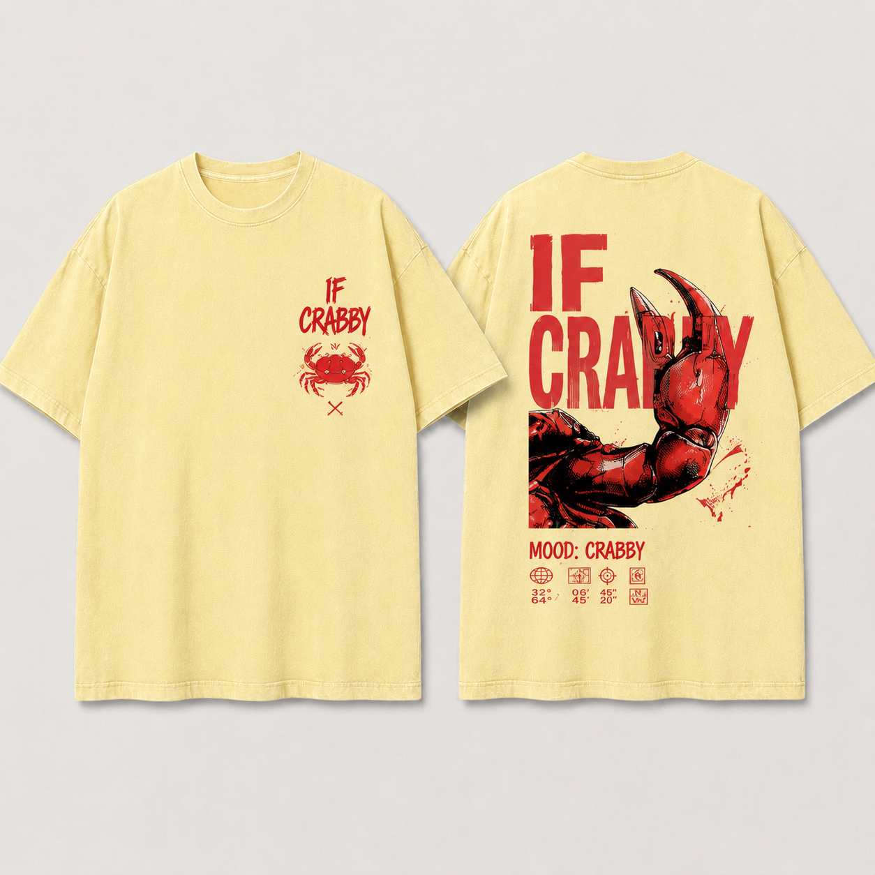 (M4T) The "Mood: Crabby" Heavyweight Tee - Industrial Crab Claw Graphic - Edgy Sarcastic Street Fashion