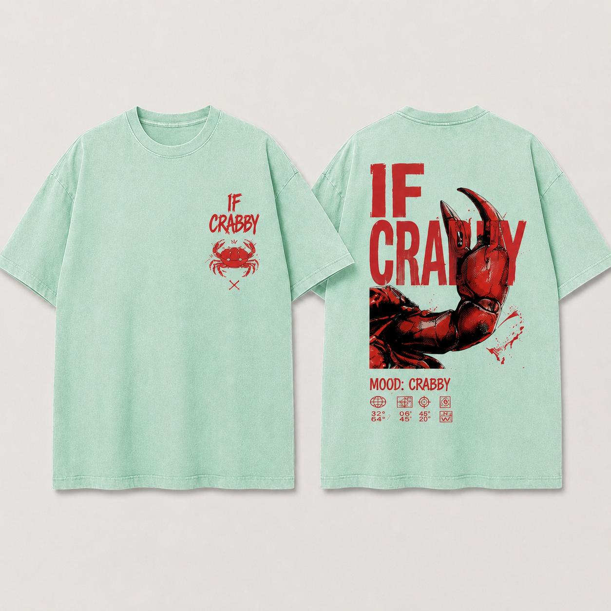 (M4T) The "Mood: Crabby" Heavyweight Tee - Industrial Crab Claw Graphic - Edgy Sarcastic Street Fashion