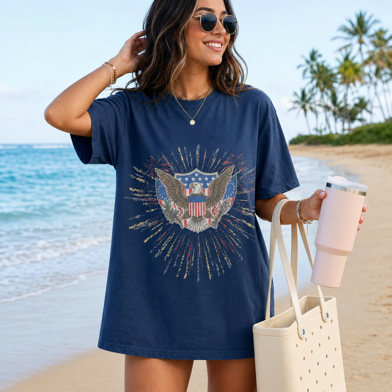 Vintage Patriotic Eagle Graphic T-Shirt, USA Flag Fireworks Tee, Unisex Americana Summer Shirt