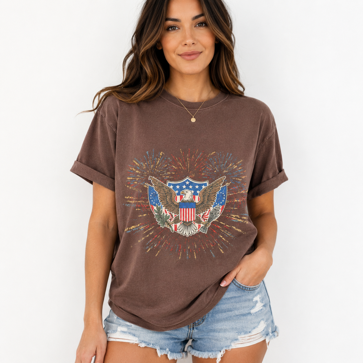 Vintage Patriotic Eagle Graphic T-Shirt, USA Flag Fireworks Tee, Unisex Americana Summer Shirt