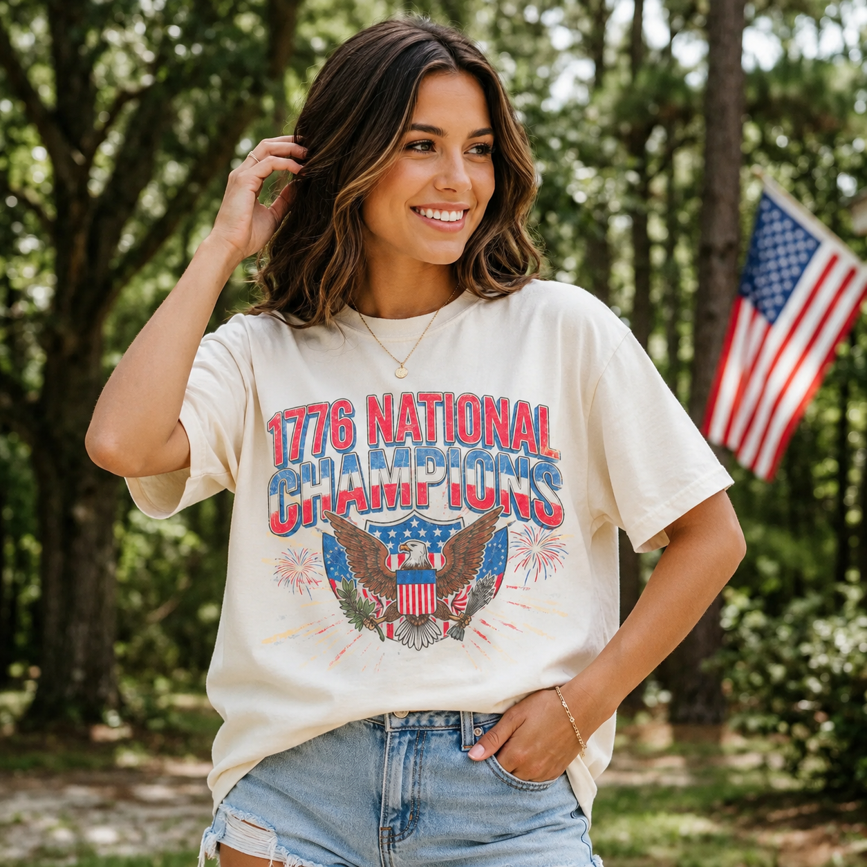 Vintage Patriotic Eagle Graphic T-Shirt, USA Flag Fireworks Tee, Unisex Americana Summer Shirt